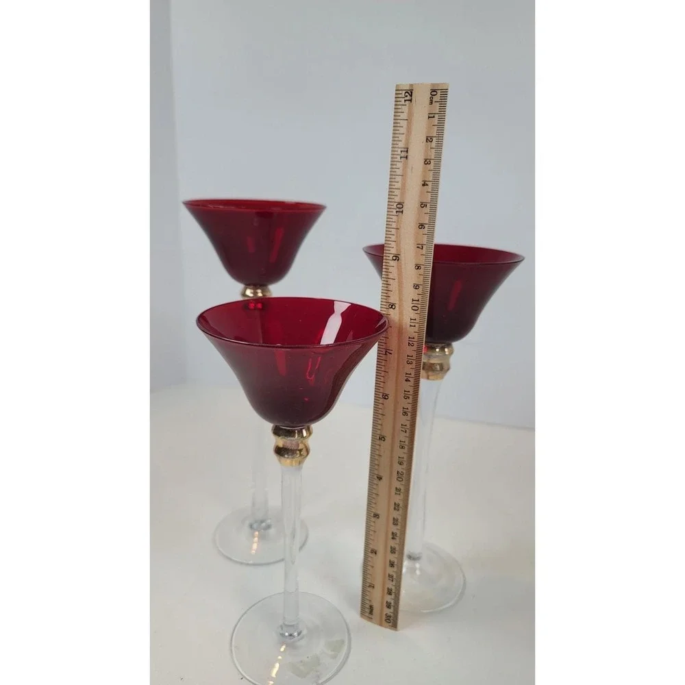 Vtg set Of 3 Ruby Red Glass Candle tealight  Holders Christmas 8 9 10
